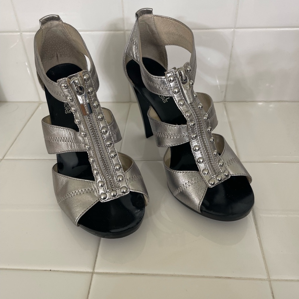 Michael Kors Silver front zipper High Heel Sandals